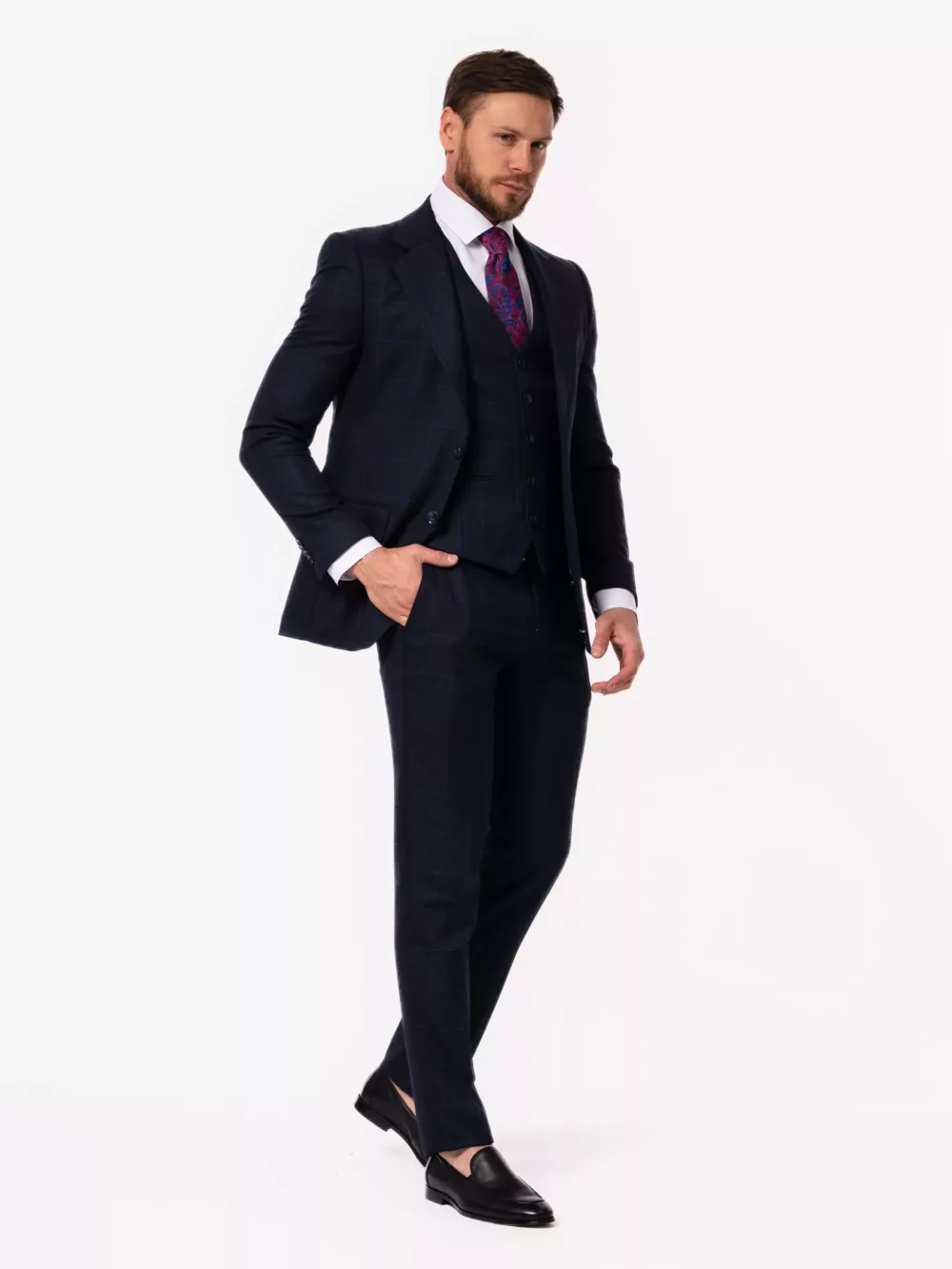 Костюм-тройка темно-синего цвета в клетку Каталог