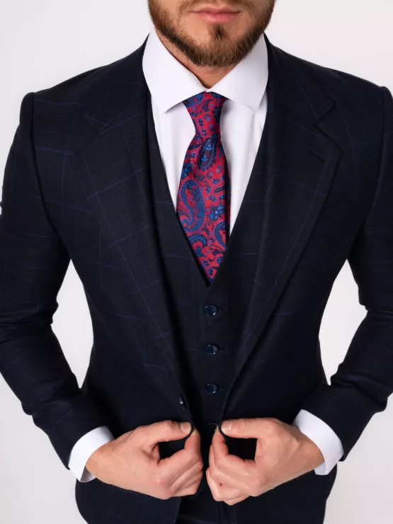 Костюм-тройка темно-синего цвета в клетку Каталог