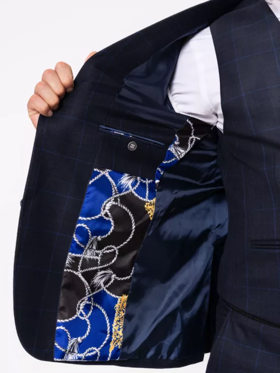 Костюм-тройка темно-синего цвета в клетку Каталог