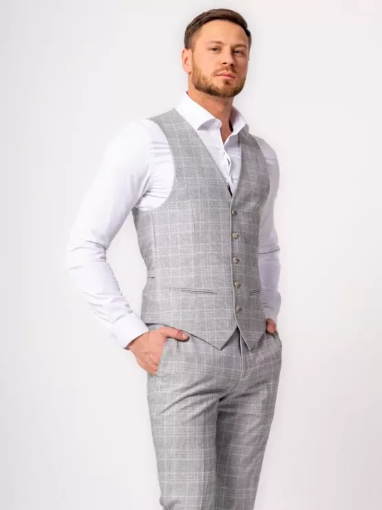 Костюм-тройка светло-серый цвет в клетку Каталог