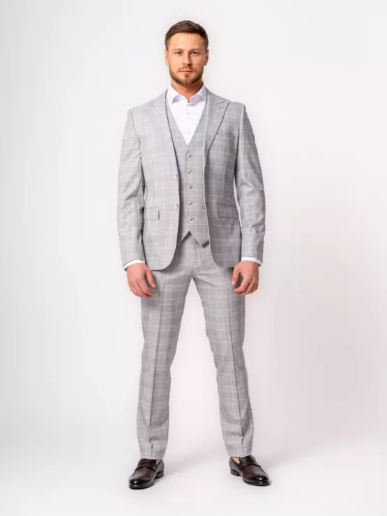 Костюм-тройка светло-серый цвет в клетку Каталог