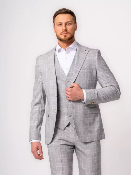 Костюм-тройка светло-серый цвет в клетку Каталог