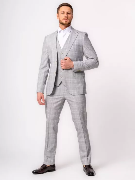 Костюм-тройка светло-серый цвет в клетку Каталог