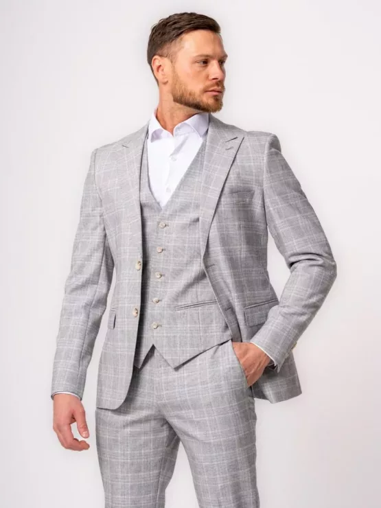 Костюм-тройка светло-серый цвет в клетку Каталог
