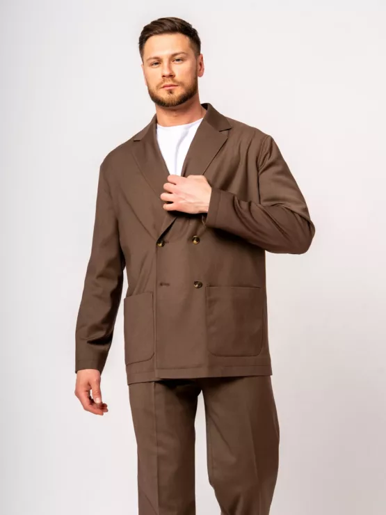 Костюм oversize двубортный коричневый Каталог