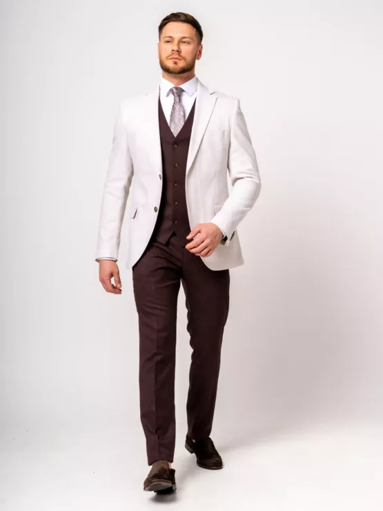 Костюм-тройка бежево-коричневый комбинированный Каталог