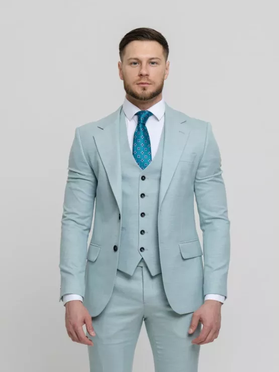 Костюм-тройка мятный оттенок Вечерние мужские костюмы
