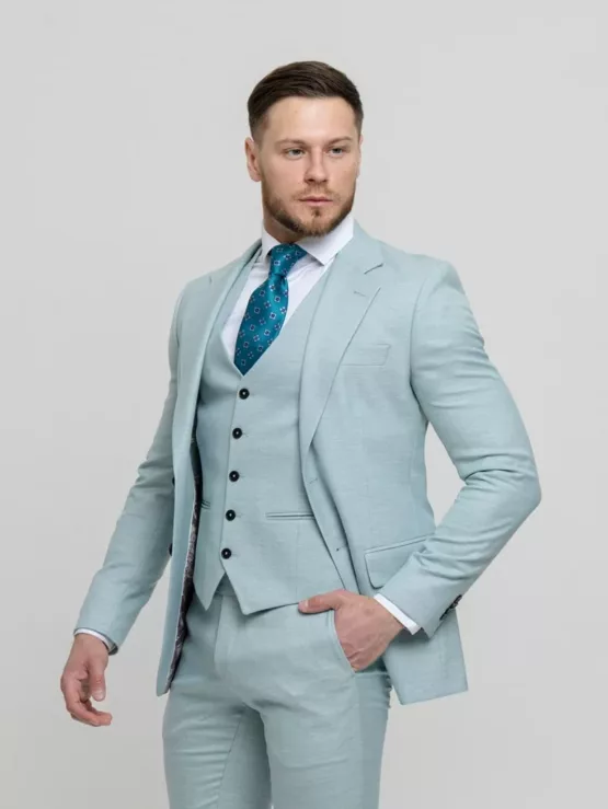 Костюм-тройка мятный оттенок Вечерние мужские костюмы
