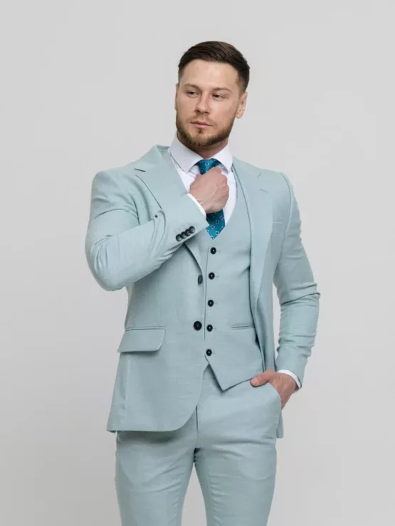 Костюм-тройка мятный оттенок Вечерние мужские костюмы
