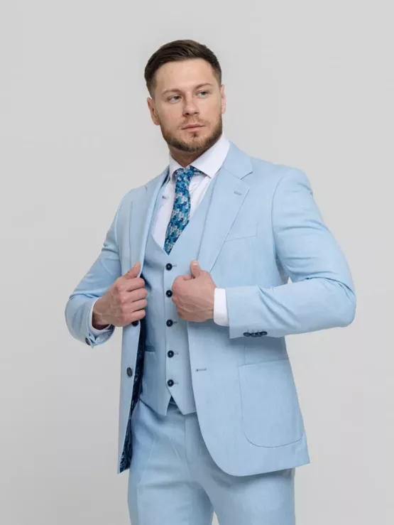 Костюм-тройка небесно-голубой цвет Каталог