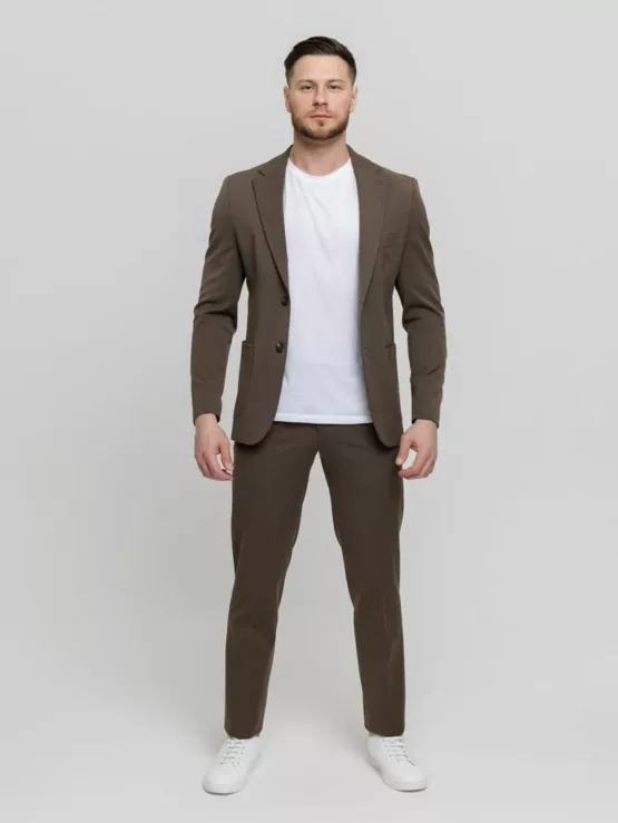 Костюм-двойка casual модель шоколадный оттенок Брючные мужские костюмы