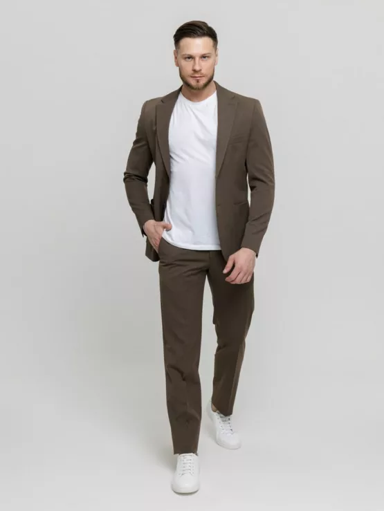 Костюм-двойка casual модель шоколадный оттенок Брючные мужские костюмы