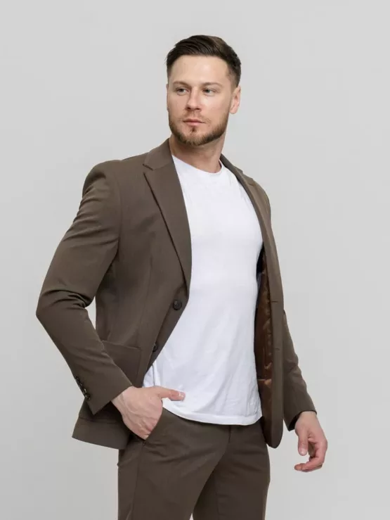 Костюм-двойка casual модель шоколадный оттенок Брючные мужские костюмы