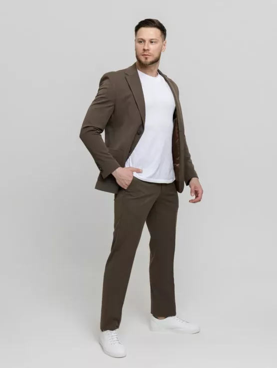 Костюм-двойка casual модель шоколадный оттенок Брючные мужские костюмы