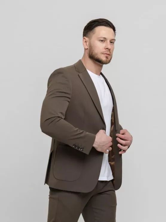 Костюм-двойка casual модель шоколадный оттенок Брючные мужские костюмы