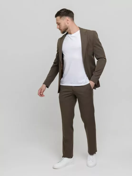 Костюм-двойка casual модель шоколадный оттенок Брючные мужские костюмы