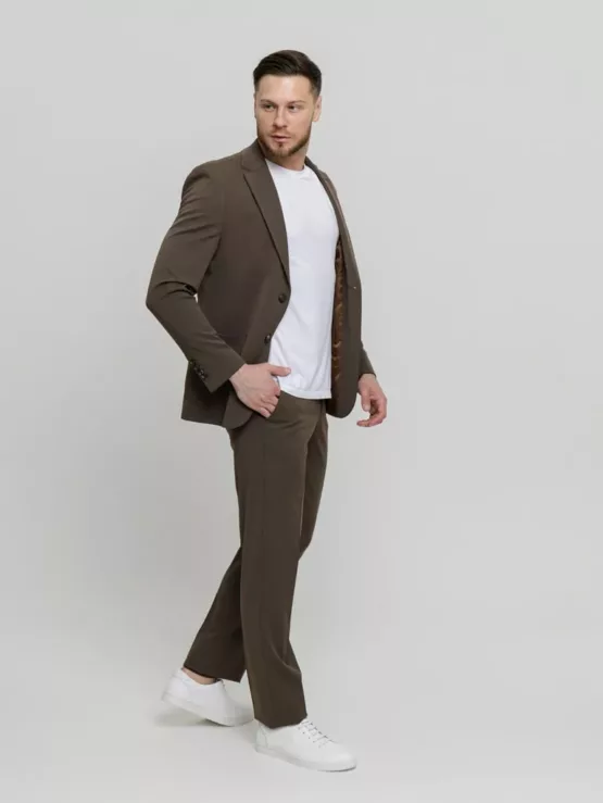 Костюм-двойка casual модель шоколадный оттенок Брючные мужские костюмы