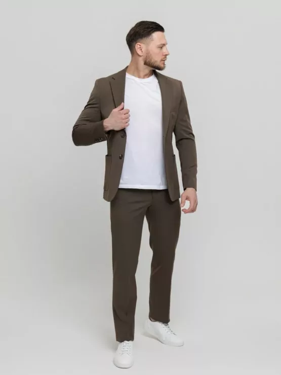 Костюм-двойка casual модель шоколадный оттенок Брючные мужские костюмы