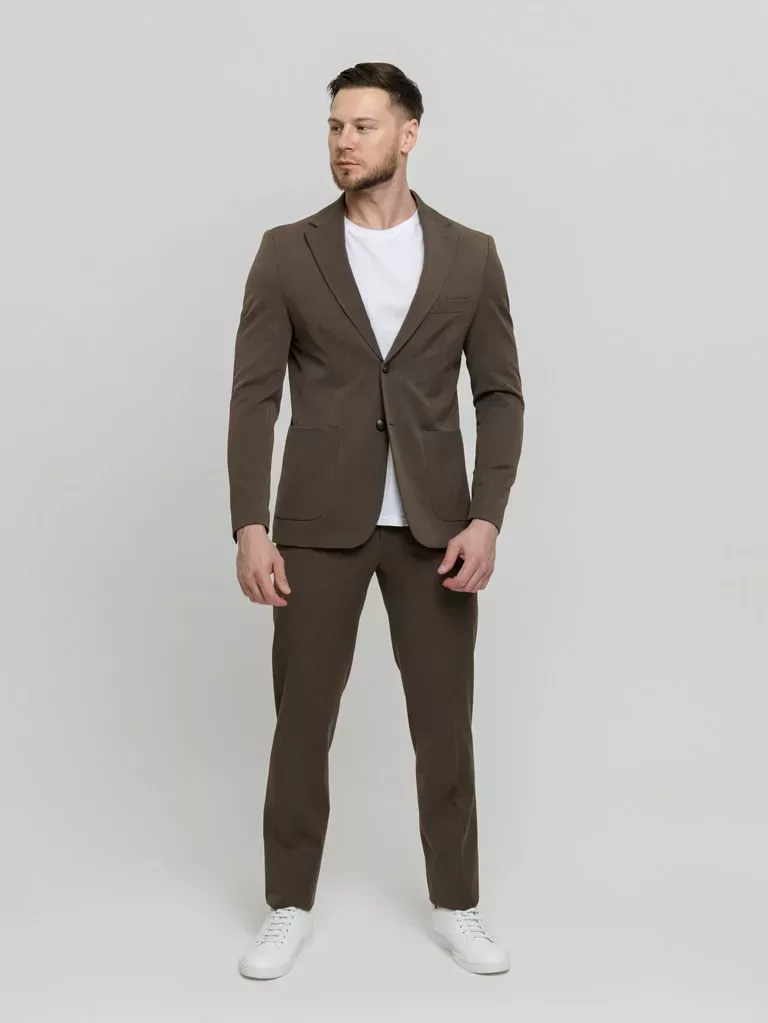 Костюм-двойка casual модель шоколадный оттенок Брючные мужские костюмы