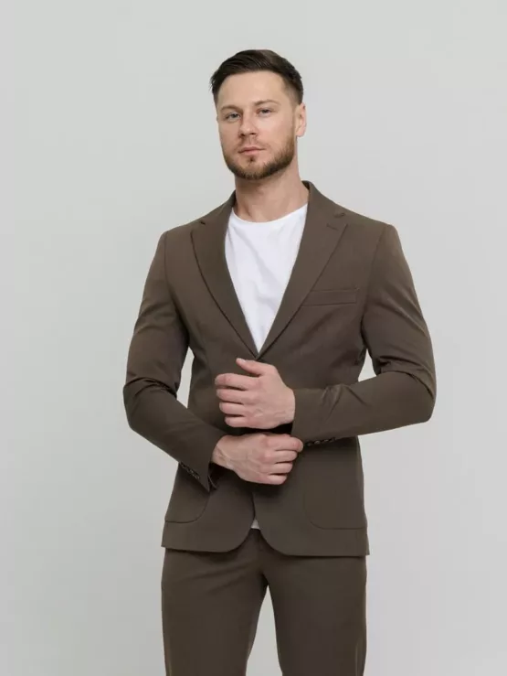 Костюм-двойка casual модель шоколадный оттенок Брючные мужские костюмы