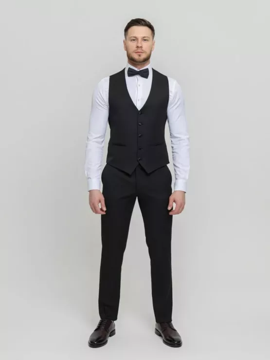 Костюм-тройка смокинг матово черный Вечерние мужские костюмы