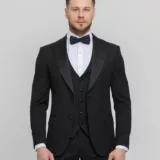 Костюм-тройка смокинг матово черный Вечерние мужские костюмы