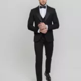 Костюм-тройка смокинг матово черный Вечерние мужские костюмы