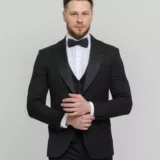 Костюм-тройка смокинг матово черный Вечерние мужские костюмы