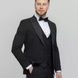 Костюм-тройка смокинг матово черный Вечерние мужские костюмы