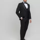 Костюм-тройка смокинг матово черный Вечерние мужские костюмы