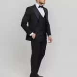 Костюм-тройка смокинг матово черный Вечерние мужские костюмы