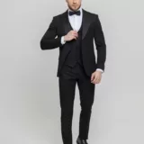Костюм-тройка смокинг матово черный Вечерние мужские костюмы