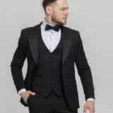 Костюм-тройка смокинг матово черный Вечерние мужские костюмы