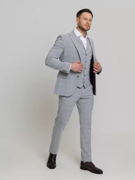 Костюм-тройка цвет серый в клетку Каталог