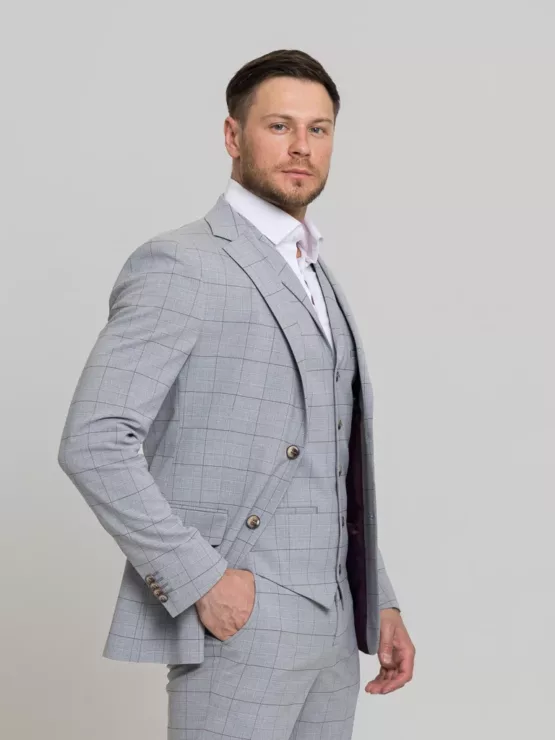 Костюм-тройка цвет серый в клетку Каталог