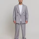 Оверсайз двубортный светло-серого цвета Каталог