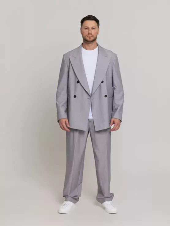 Оверсайз двубортный светло-серого цвета Каталог