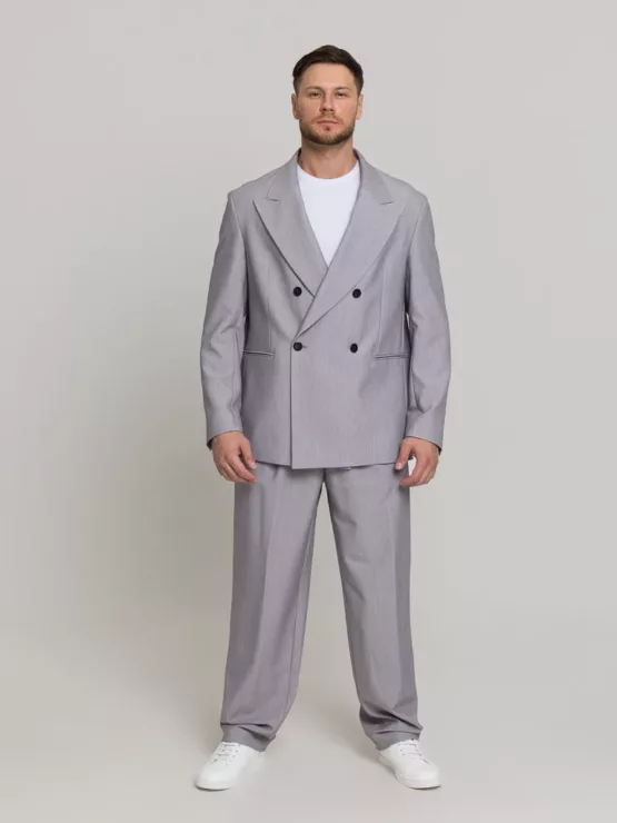 Оверсайз двубортный светло-серого цвета Каталог