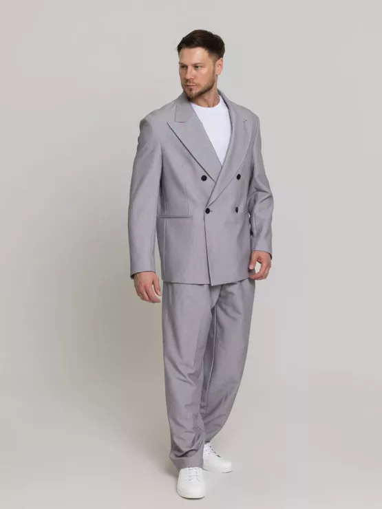 Оверсайз двубортный светло-серого цвета Каталог