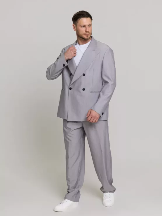 Оверсайз двубортный светло-серого цвета Каталог