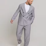 Оверсайз двубортный светло-серого цвета Каталог