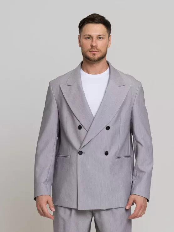 Оверсайз двубортный светло-серого цвета Каталог