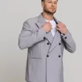 Оверсайз двубортный светло-серого цвета Каталог