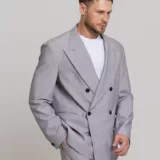 Оверсайз двубортный светло-серого цвета Каталог