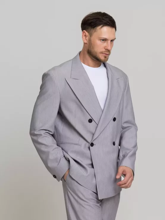 Оверсайз двубортный светло-серого цвета Каталог