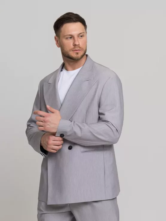 Оверсайз двубортный светло-серого цвета Каталог