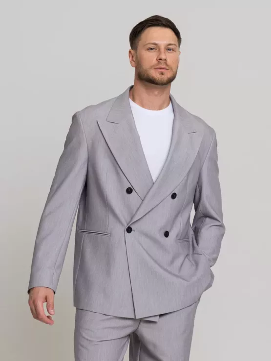 Оверсайз двубортный светло-серого цвета Каталог