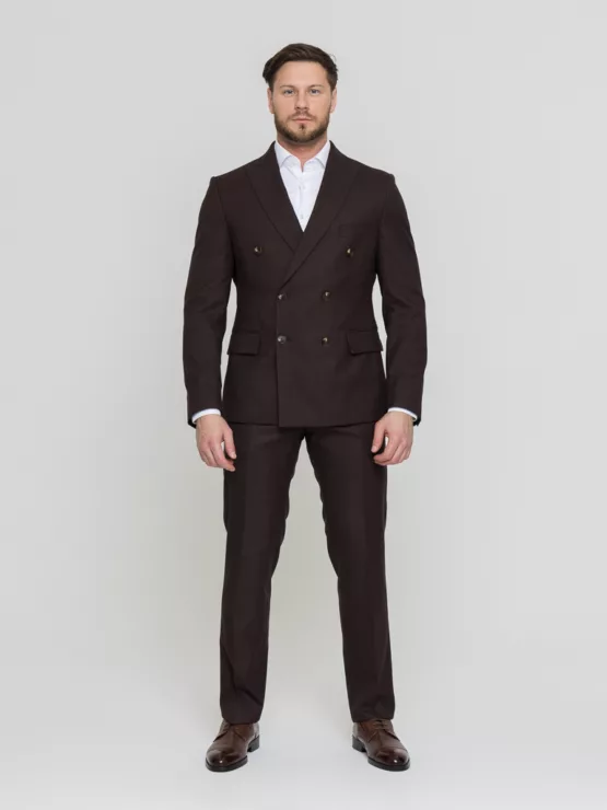 Двубортный костюм шоколадный цвет Костюм двойка