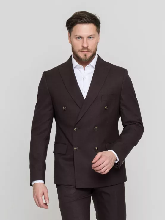 Двубортный костюм шоколадный цвет Костюм двойка