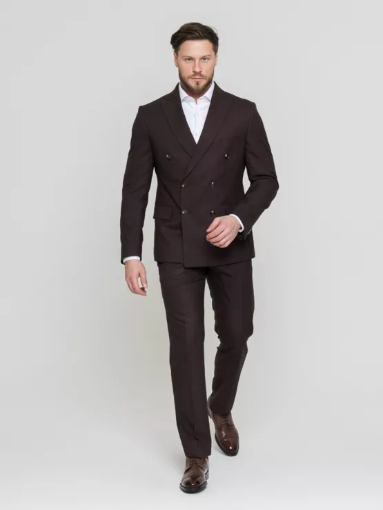 Двубортный костюм шоколадный цвет Костюм двойка
